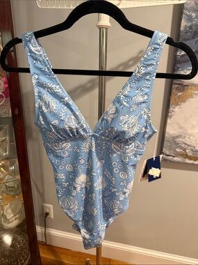 Roller Rabbit Light Blue and White Paisley One-Piece Swimsuit
